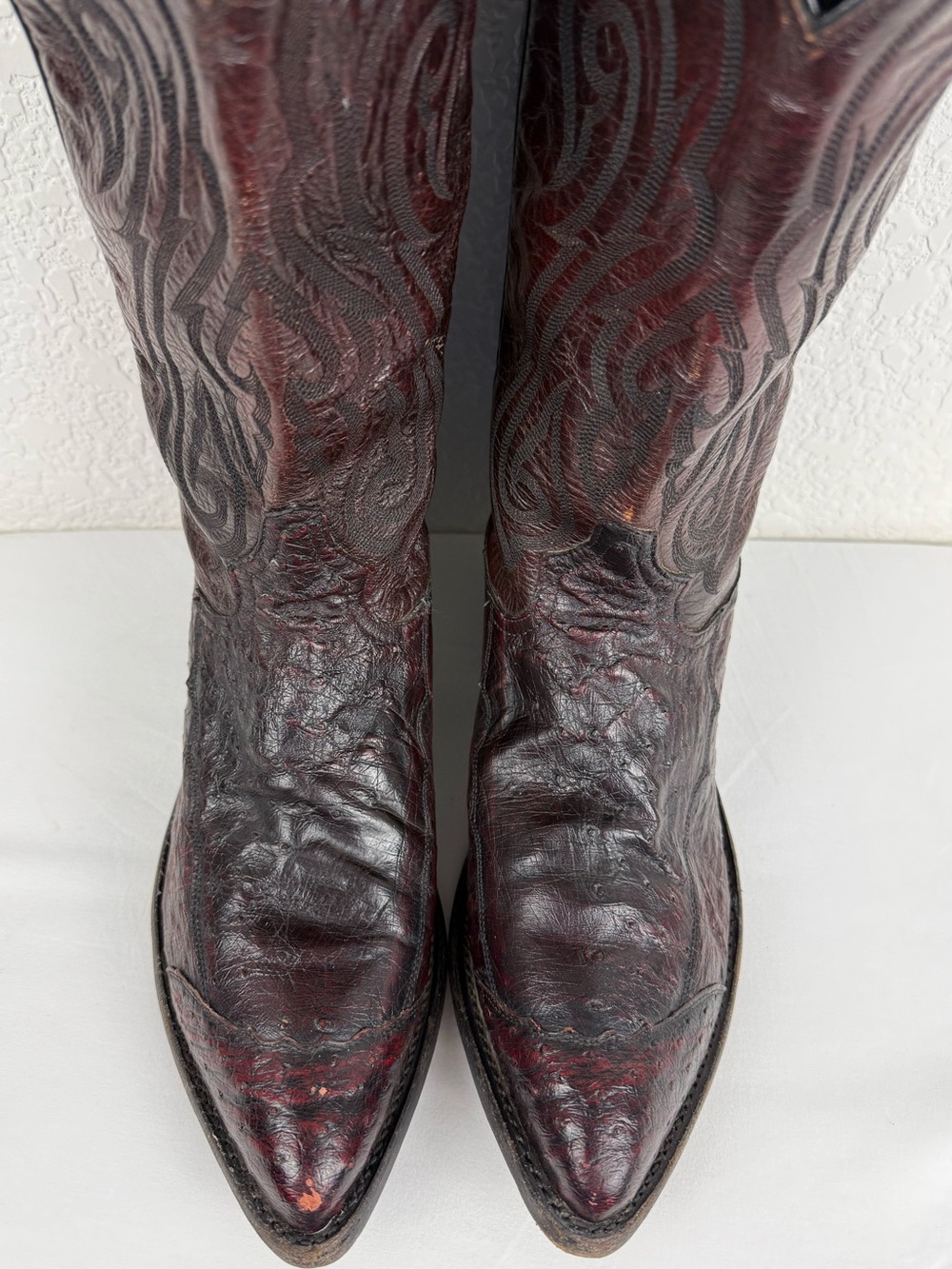 Tony Lama | Full Quill Ostrich Boots | Black Cherry | Men's 12D
